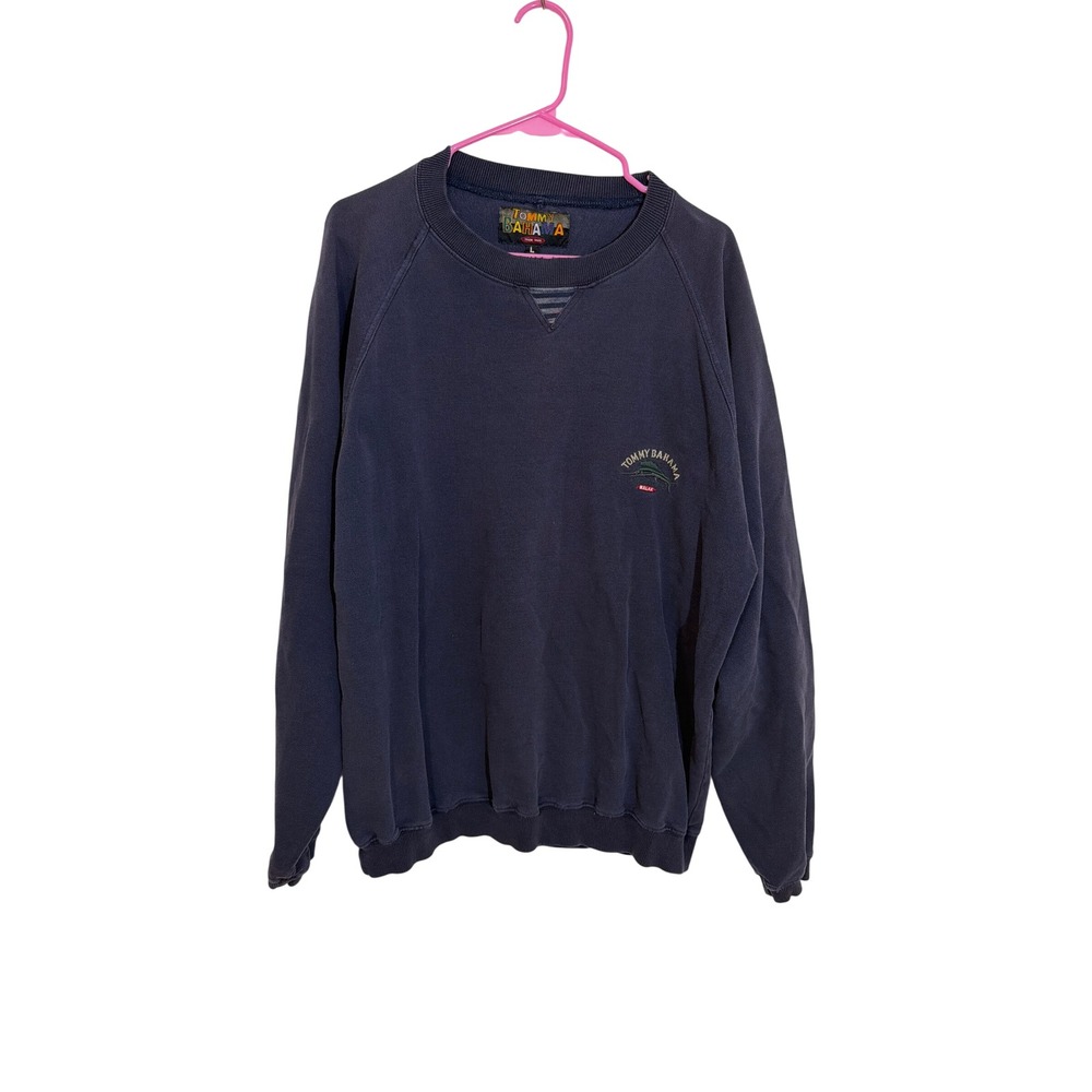 Tommy Bahama Relax Mens Large Navy Blue Marlin Embroidered Crewneck 90s